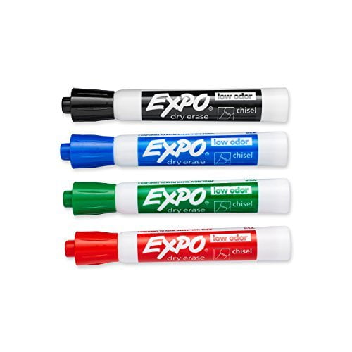 Expo Low-Odor Dry Erase Markers, Chisel Tip, 4-Pack, Assorted Colors (80074) by Expo