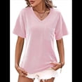 thumbnail image 3 of Blusas de Verano con Cuello en V para Mujer, Camisetas Extragrandes, Blusas de Corta para Mujer, Atuendos Informales Elegantes para el Trabajo. Rosa M, 3 of 8