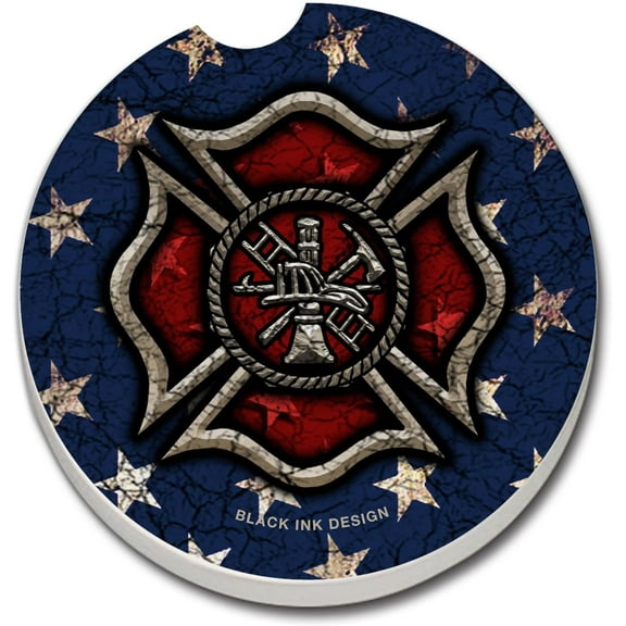 CounterArt Absorbent Stoneware Car Coaster, Firefighter, Set of 2