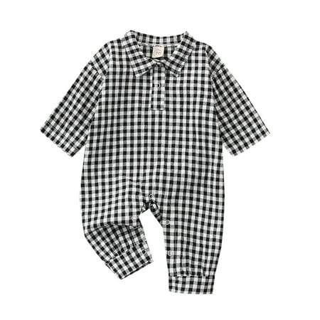 

Mxiqqpltky Infant Newborn Baby Girls Boys Romper Long Sleeve Plaid Print Button Lapel Jumpsuit Outfits