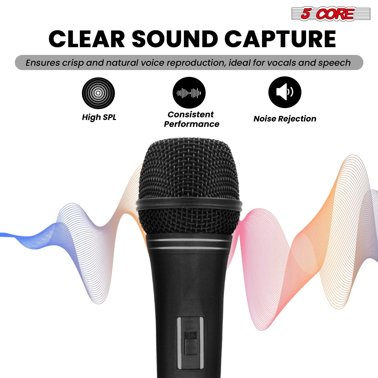 Professional Dynamic Vocal Microphone Neodymium Cardioid Unidirectional Handheld Mic for Singing Karaoke Steel Mesh Grille Metal Body With ON Off Switch + 16ft Detachable Cable + Clip + Bag