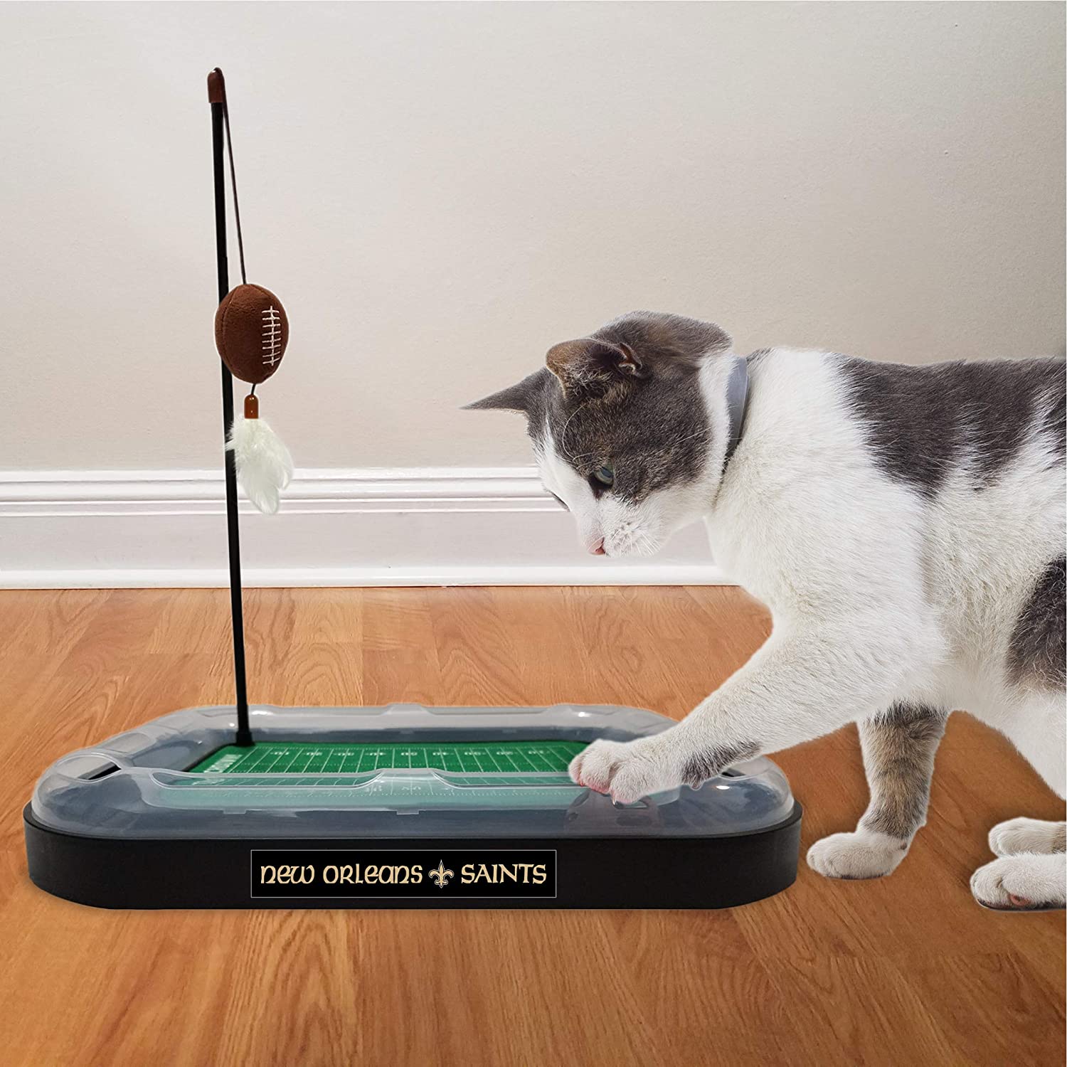 NFL New Orleans Saints CAT Scratcher Toy with Catnip Plush & Feather Cat and Kitty Toy