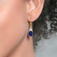 thumbnail image 4 of Gem Stone King 18K Yellow Gold Plated Silver Blue Created Sapphire and White Moissanite Dangle Earrings for Women (7.54 Cttw, Gemstone September Birthstone, Oval 10X8MM, Trillion 5MM), 4 of 5