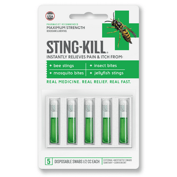 Sting-Kill First Aid Anesthetic Swabs, Instant Pain + Itch  From Bee Stings and Bug Bites, 5 Ct