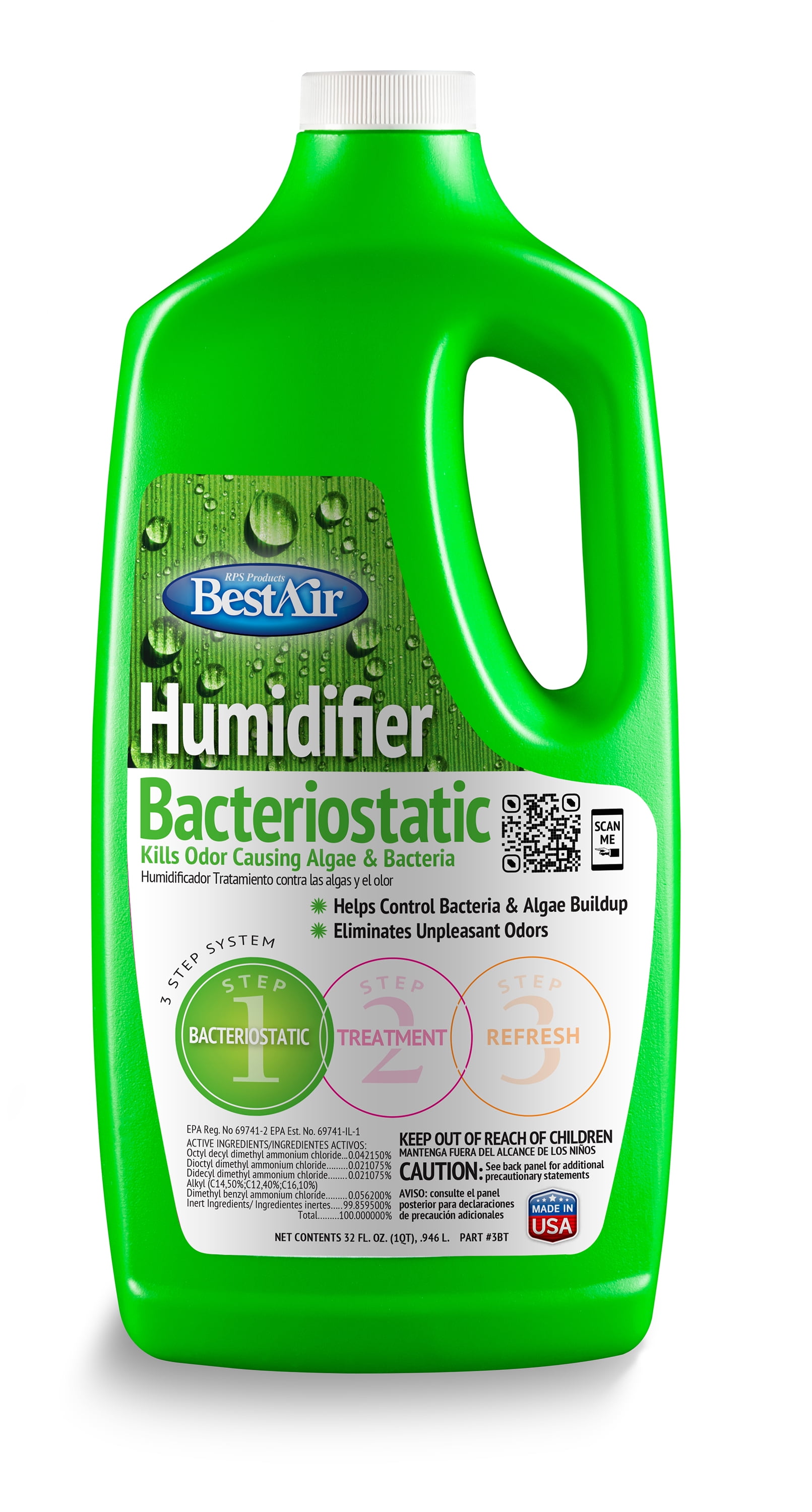 BestAir 3BT Original BT Humidifier Bacteriostatic Water Treatment, 32 fl oz for all evaporative type humidifiers