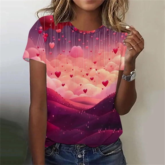 Craaazy Womens Short Sleeve Valentines T Shirts Cute Love Heart Shirt Casual Hearts Tops Gifts