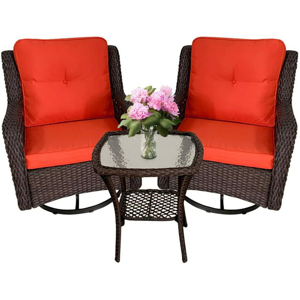 3 Piece Wicker Deck Swivel Rocker Chairs Patio Garden Furniture 360 Degree W Cushions Side Coffee Table For Small Space Porch 350 Lbs Weight Capacity Conversation Set Com - Swivel Rocker Patio Set