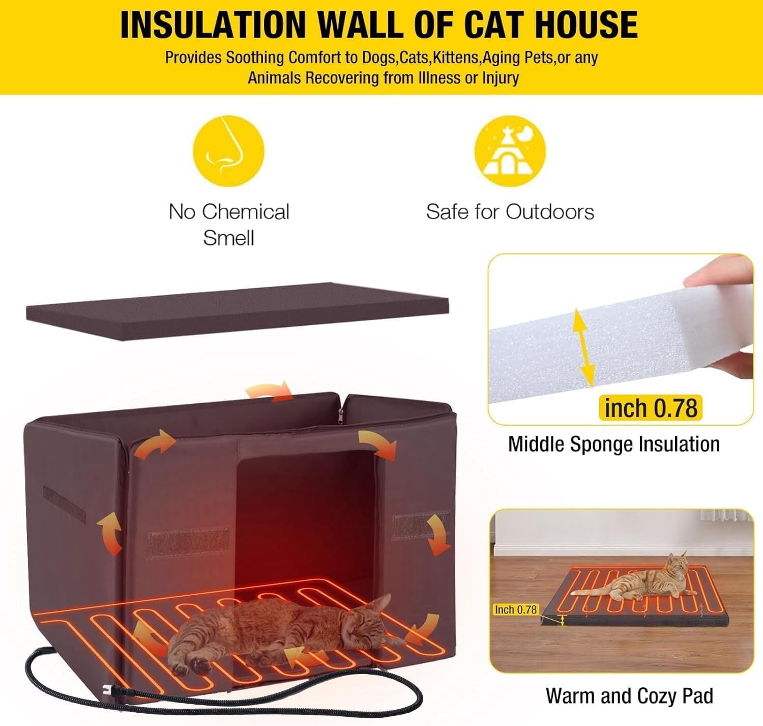 Aivituvin Heated Cat House for Outdoor Cats Feral Kitty Shelter with Heater Keep Warm in Winter,Insulated Liner Include