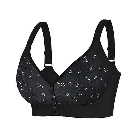 ATENAR Bras for Women,Wireless Bras for Women,Womens Bras,Breathable,Adjustable Strap,Printed,Nylon,Spandex,Black,L