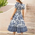 thumbnail image 3 of ZOELNIC Women Floral Maxi Dress Short Puff Sleeve V Neck Bohemian Flowy Smocked Long Dress, S, 3 of 10