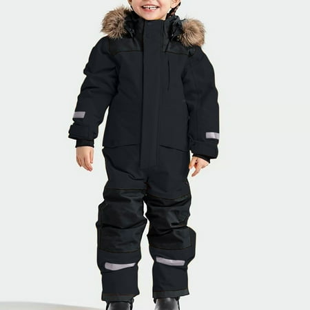 Clearance Sales Kids Girls Boys One Piece Snowsuits Hooded Winter Outdoor Overalls Snowboarding Ski Suits Colorful Snowsuits Ski Suits Jackets Winter Jumpsuits Black and Friday Deals 2024 Black 130