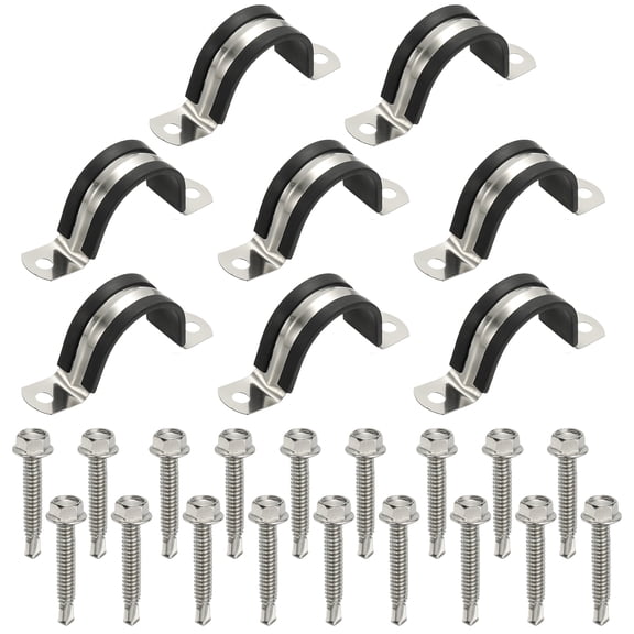 Uxcell 8Pcs Pipe Clamps, 1-1/2 Inch 304 Stainless Steel Rubber Cushioned U Bracket