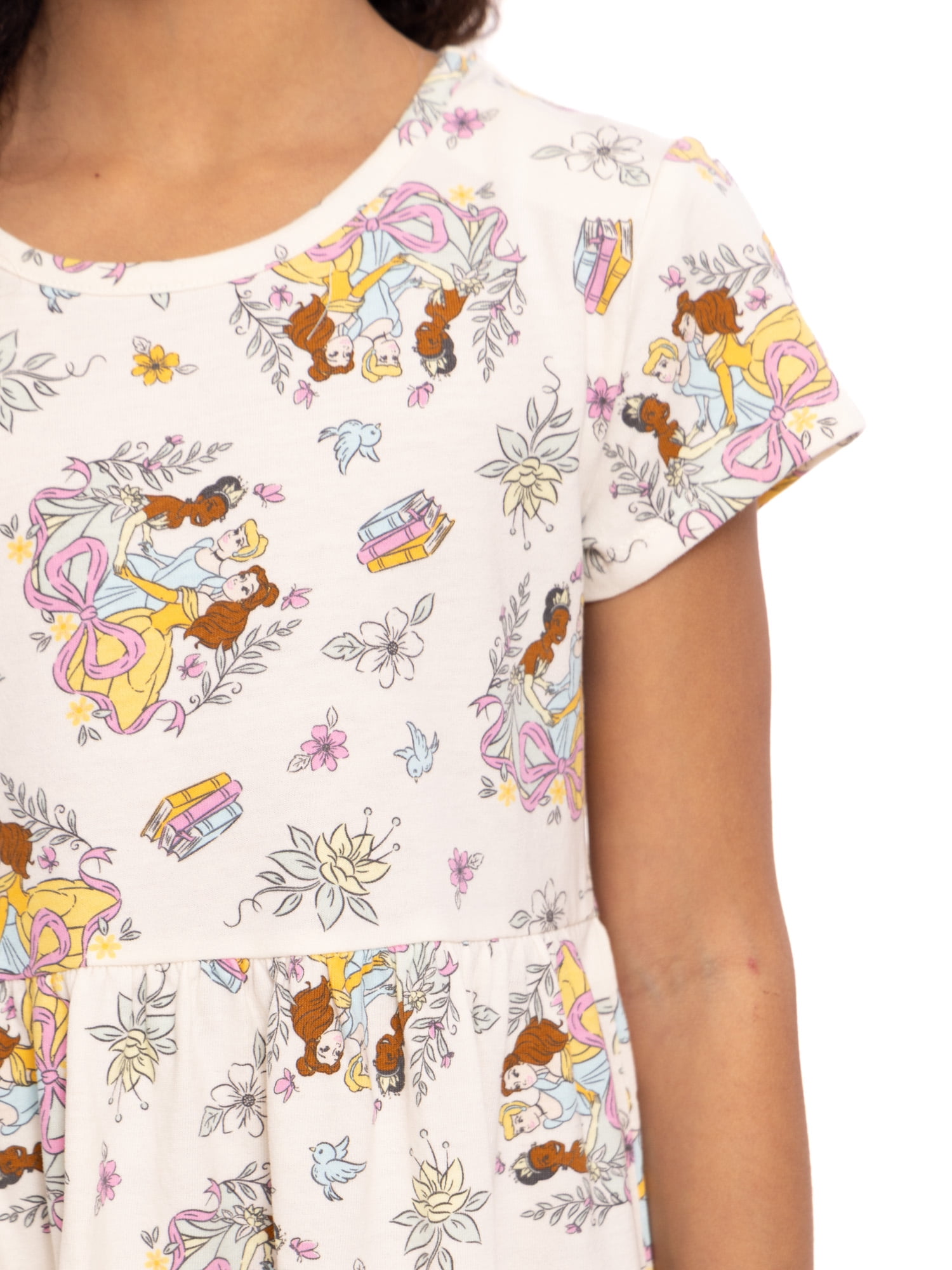 Disney Princess Girls Allover Print Dress with Short Sleeves, Sizes 4-12