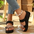 thumbnail image 3 of Dakaela Womens Platform Sandals 2026 Summer Beach Vacation Slip on Slides Rhinestone Comfortable Toe Ring Casual Flip Flops Size 6-9 Gold, 3 of 8