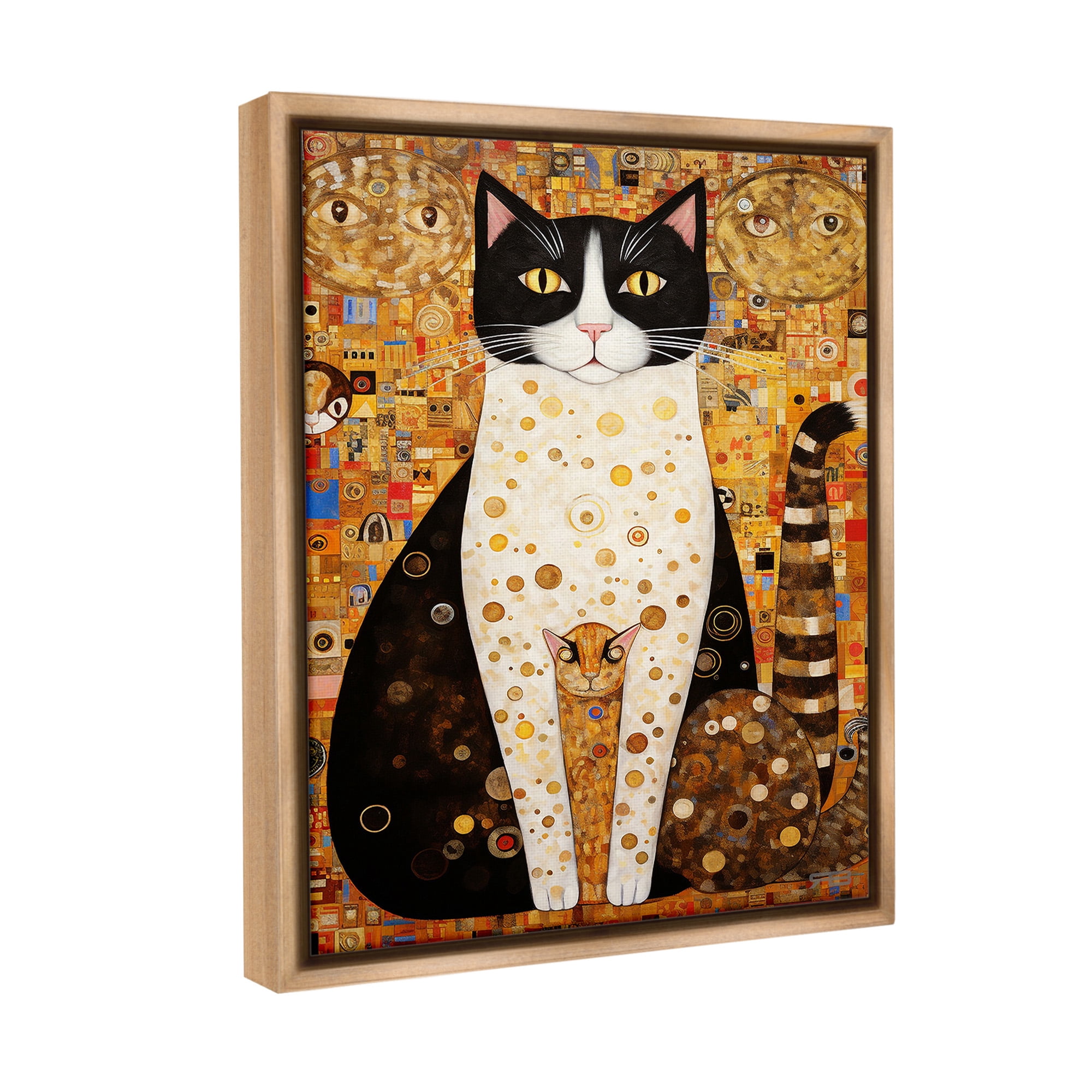Stupell Industries Mosaic Style Cats Pattern Animals & Insects Painting Brown Floater Framed Canvas Art Print Wall Art, 17 x 21