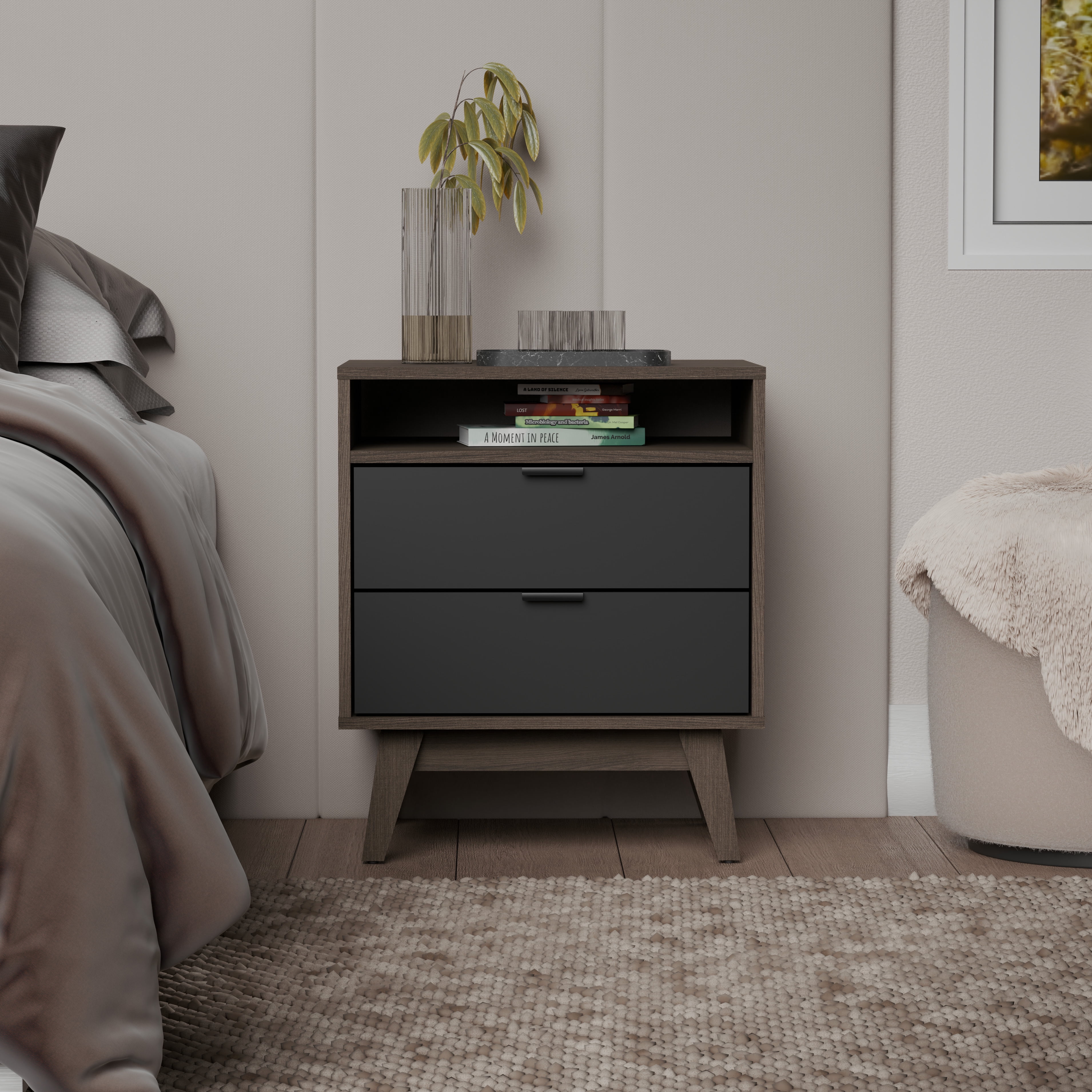 Kappesberg Hanford 57"W Modern 3-Piece Bedroom Set – Brown/Black Finish - for Adults and Teens
