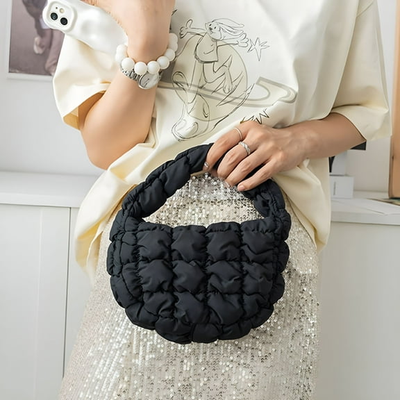 GASTROPOD Mini Puffer Tote Bag Quilted Circle Phone Purse Elegant Purple Soft Nylon Padded Key Pouch Trend Handbag