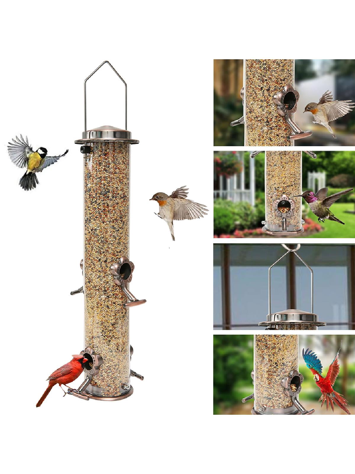 Mixed Seed Bird Feeder Cast Stainless Steel Tube Feeder Heavy Duty flip top and Easy Clean Base