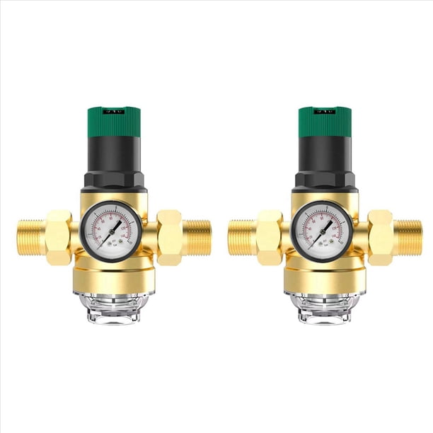 2X Regulador de Presión de Agua de 3/4 Pulgadas, Regulador de Presión de Agua con Manómetro de Agua y Filtro de