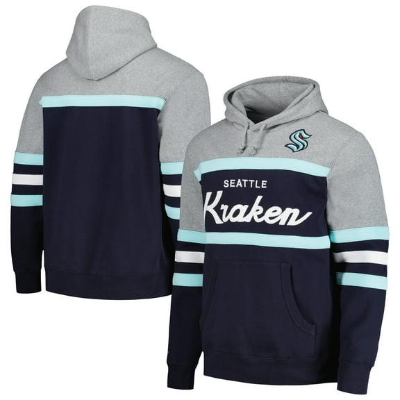 Men's Mitchell & Ness Deep Sea Blue/Gray Seattle Kraken Head Coach Pullover Hoodie