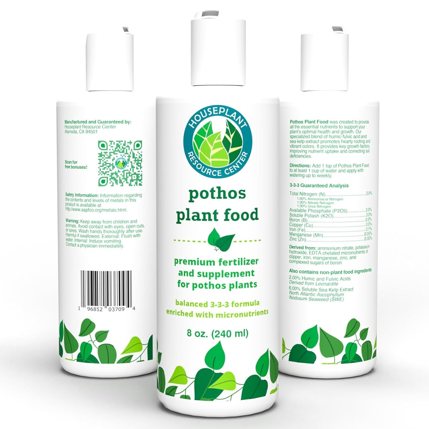 Pothos Fertilizer - Liquid Fertilizer for Indoor House Plants - Essential Plant Nutrients for Neon Pothos or Devils Ivy - Urea-Free - NPK Ratio of 3-3-3 for Healthy Roots, Stems, Leaves 8 Ounces