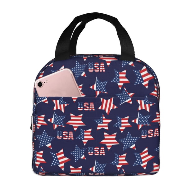 Easygdp American Stars Bolsa Térmica Premium - Tela Oxford Impermeable, Gran Capacidad, Bolsillo Frontal, Unisex para Trabajo, Escuela, Actividades al Aire Libre y Picnics