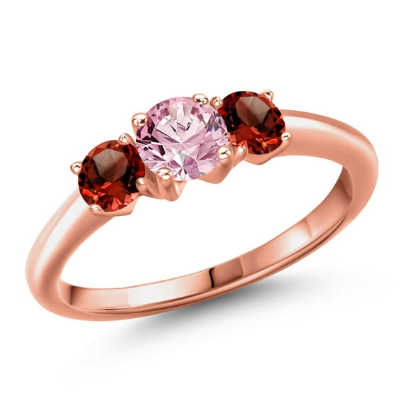 Gem Stone King 18K Rose Gold Plated Silver Pink Lab Grown Diamond and Red Garnet Engagement Ring for Women | 1.24 Cttw | Round 5MM | Gemstone April Birthstone | Size 9