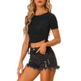 thumbnail image 4 of Allegra K Women's Shimmer Glitter Drawstring Side Slim Fit Stretchy Shiny Crop Tops, 4 of 6