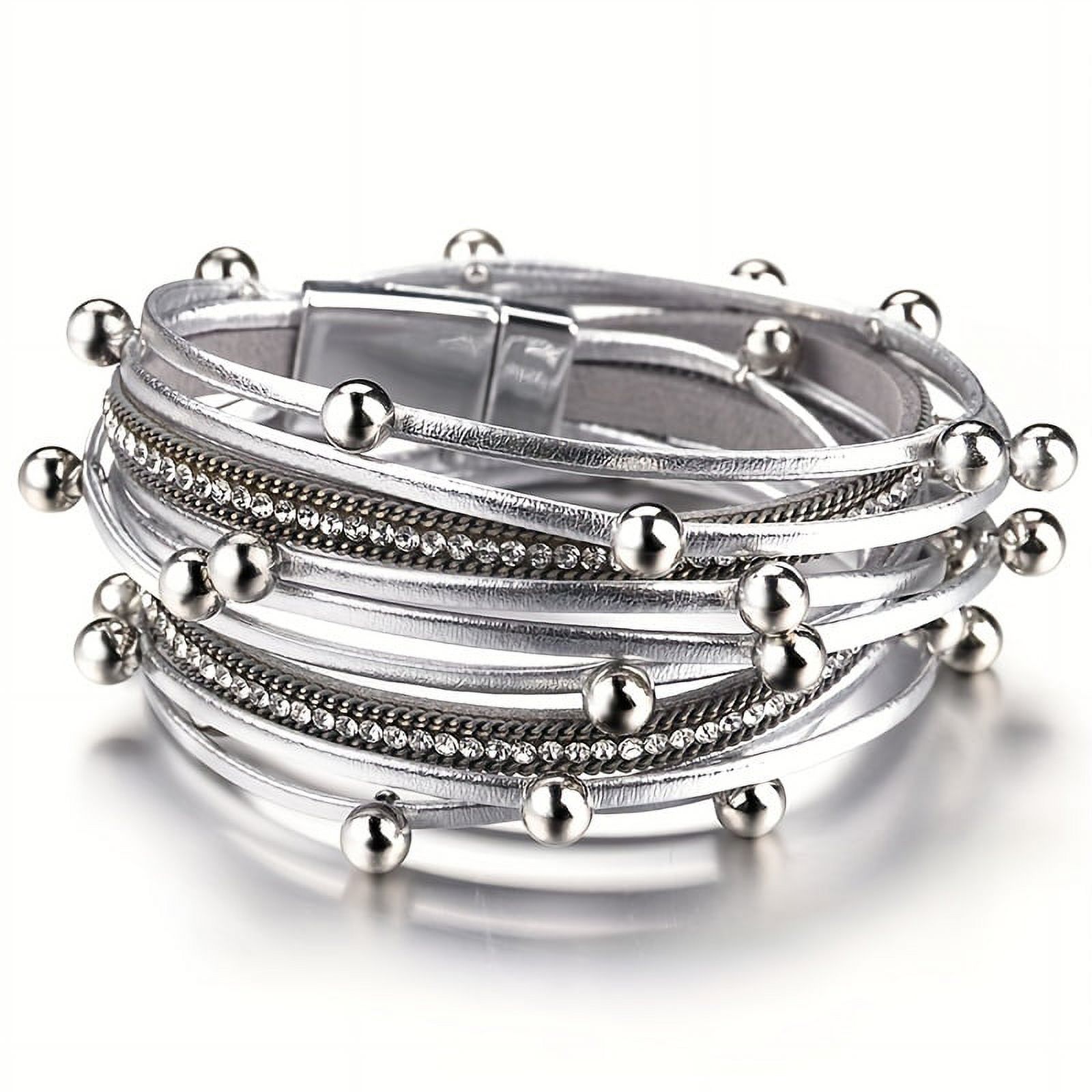 1pc Multi-Layered Leather Bracelet for Men Women, Stylish Design Double Wrap Long Bracelet with Rhinestones, Party Jewelry, Gifts for Home Girlfriend Boyfriend, Bracelets for Couples