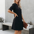 thumbnail image 2 of MLDRA Dresses for Women V Neck Ruffle Short Lantern Sleeve Mini Casual Shift Dress Black 2026 Spring Summer Elegant, 2 of 7