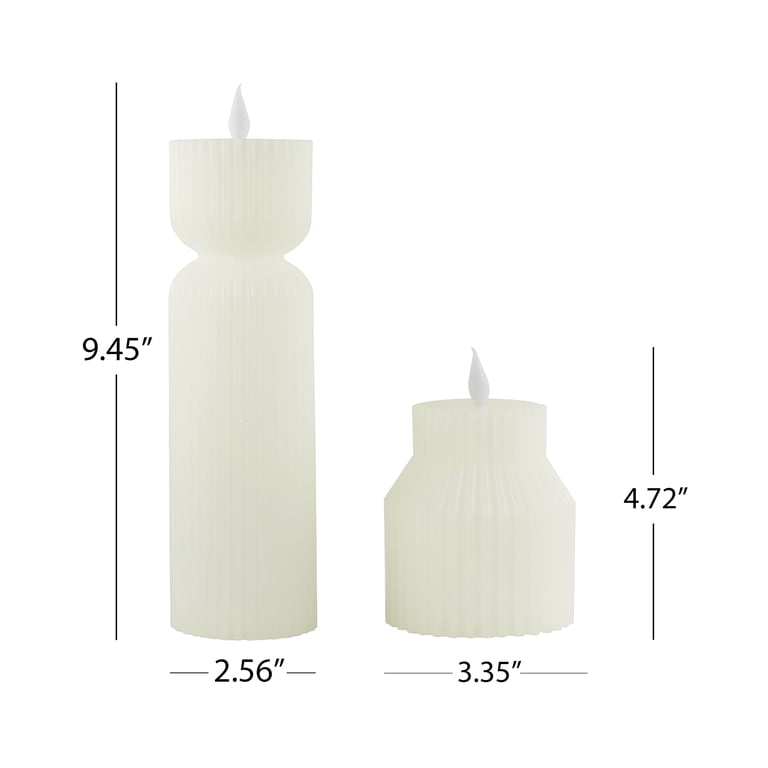 LED Flameless Fluted Figural Wax Candle Set, White, 2-Piece photo 6