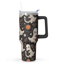 40 Oz Halloween Tumbler with Handle and Straw, Haunted Ghost Candy Cat Tumbler Insulated Cup, Halloween Birthday Gifts for Women Adults Teenagers