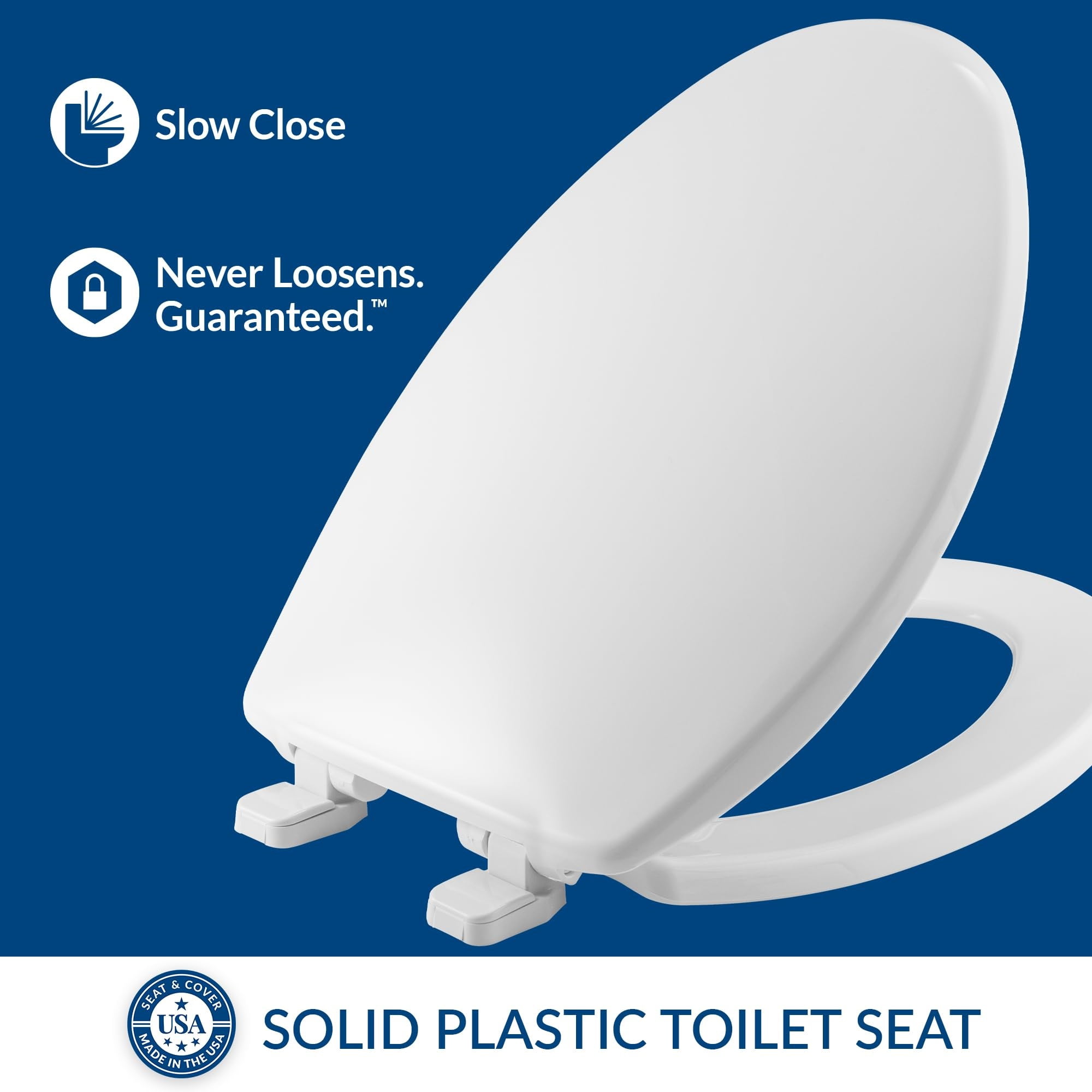 Mayfair Slow Close Elongated White Plastic Toilet Seat
