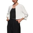 thumbnail image 4 of INSPIRE CHIC Women's Collarless Round Neck 3/4 Sleeve Open Front Cropped Bolero Blazer XL White, 4 of 5