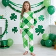 thumbnail image 2 of Virmaxy St Patricks Day Printed Long Sleeve Shirt Pants Set Soft Round Neck Casual Outfit for Holiday Celebration and Home Wear, for 5-16 Years Green, 2 of 9
