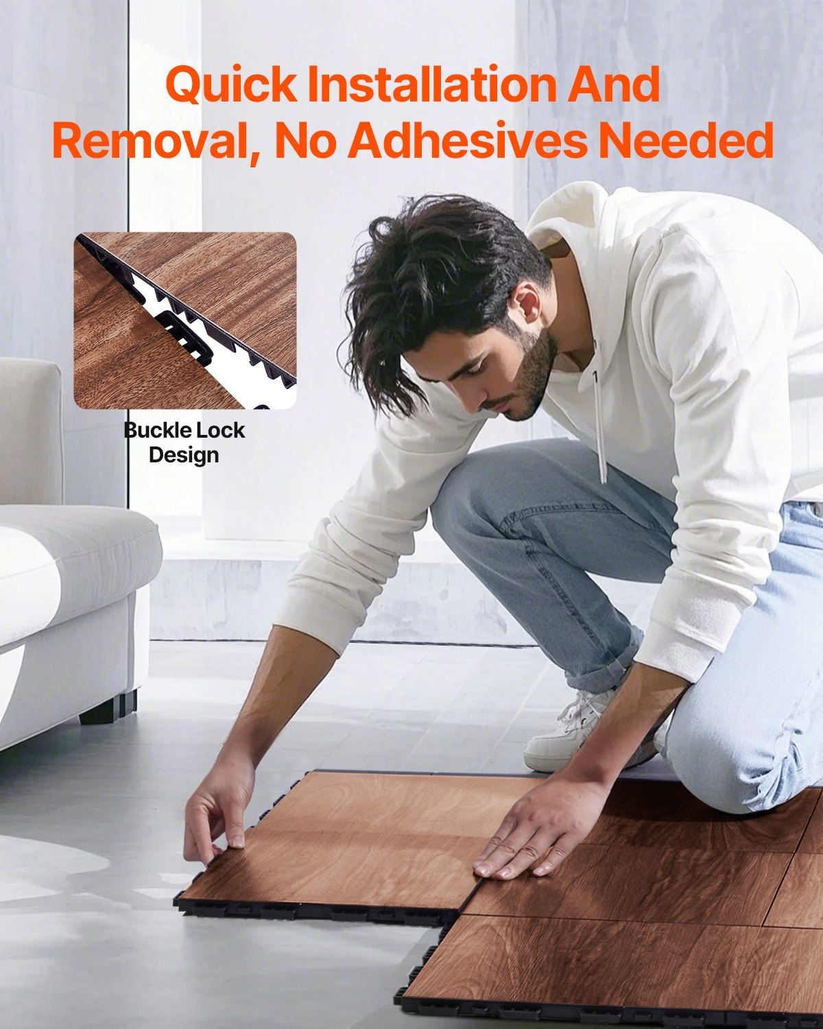 Interlocking Gym Floor Mats (25 Tiles) - 12.4x12.4 Inch Brown PP PVC Puzzle Tiles for Exercise, Dance & Dryland Training
