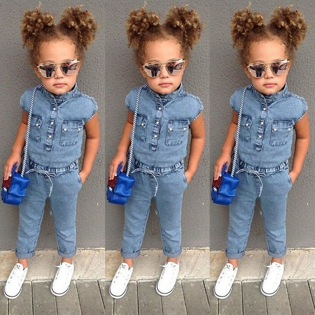 Combinaison en Jean pour Bébé Fille Été 1-6 Ans