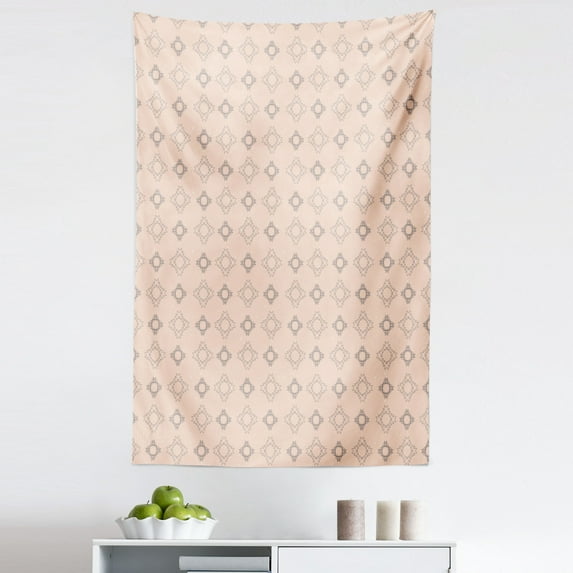 Grey Boho Tapestry, Tribal Inspired Bohemian Forms Geometric Design on Pastel Background Print, Fabric Wall Hanging Decor for Bedroom Living Room Dorm, 5 Sizes, Pale Peach, by Ambesonne