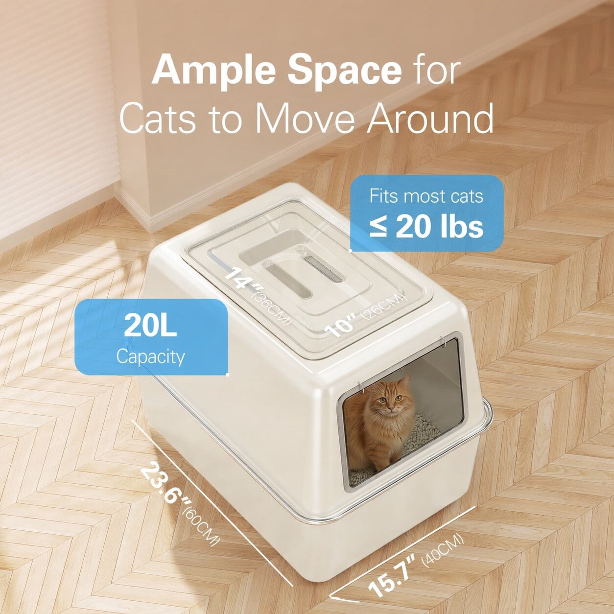 XL Stainless Steel Litter Box, Metal Cat Litter Box with Lid for Large Cats & Multiple Cats, Odor Control, Anti-Leak & Easy Clean, Rectangle Lid