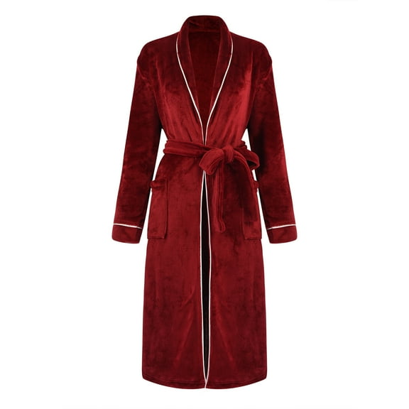 Women Mens Plush Robes Winter Fleece Warm Comfy Solid Color Long Sleeve Bathrobes Belted Sleepwear with Pockets