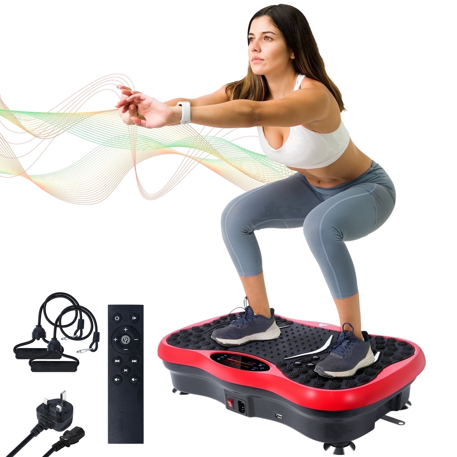 Vowella Vibration Plate Exercise Machine with 99 Speed Levels, Compact Home Fitness Platform for Weight Loss, Toning & Full Body Workout, 6 Workout Modes, Bluetooth & LCD Display, Holds 330 lbs, Red