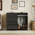 thumbnail image 1 of Commode Garde-Robe Moderne en Bois – 4 Tiroirs, Doubles Portes, Tringle, Armoire de Rangement – Organisateur de Garde-Robe de Chambre Robuste avec Poignées en Métal, Anti-Basculement – Grain de Bois Noir, 1 of 7