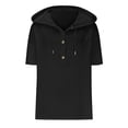 thumbnail image 7 of Waffle Shirt Women, Yigetop Womens Summer Knit Tops 2025 Short Sleeve Lightweight Drawstring Hoodies Pullover Button V Neck Casual Blouses Shirt Knit Shirts for Women Black XL, 7 of 7
