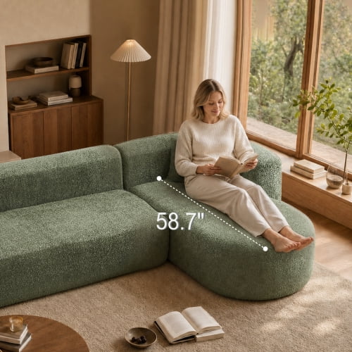 109.4" Boneless Modular Sectional Sofa with L-Shaped Chaise, Cloud-Like Chenille Couch, No Assembly Required, Green