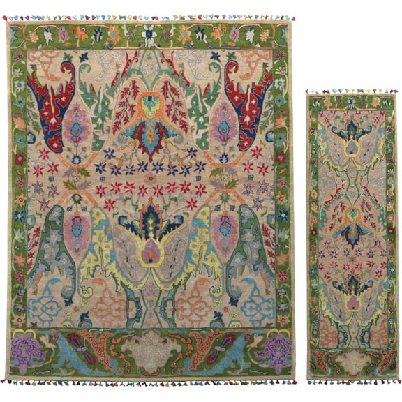 Ikat Pink 3'x5′ Area Rug Handcrafted Motif Floral Design Oriental Traditional Design Non-Shedding Fine Wool Pile & Easy-Care Areas in Living Room Bedroom