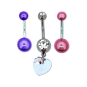 BODY JEWELRY Crystal Jeweled Belly Banana 3-Piece Set in Steel