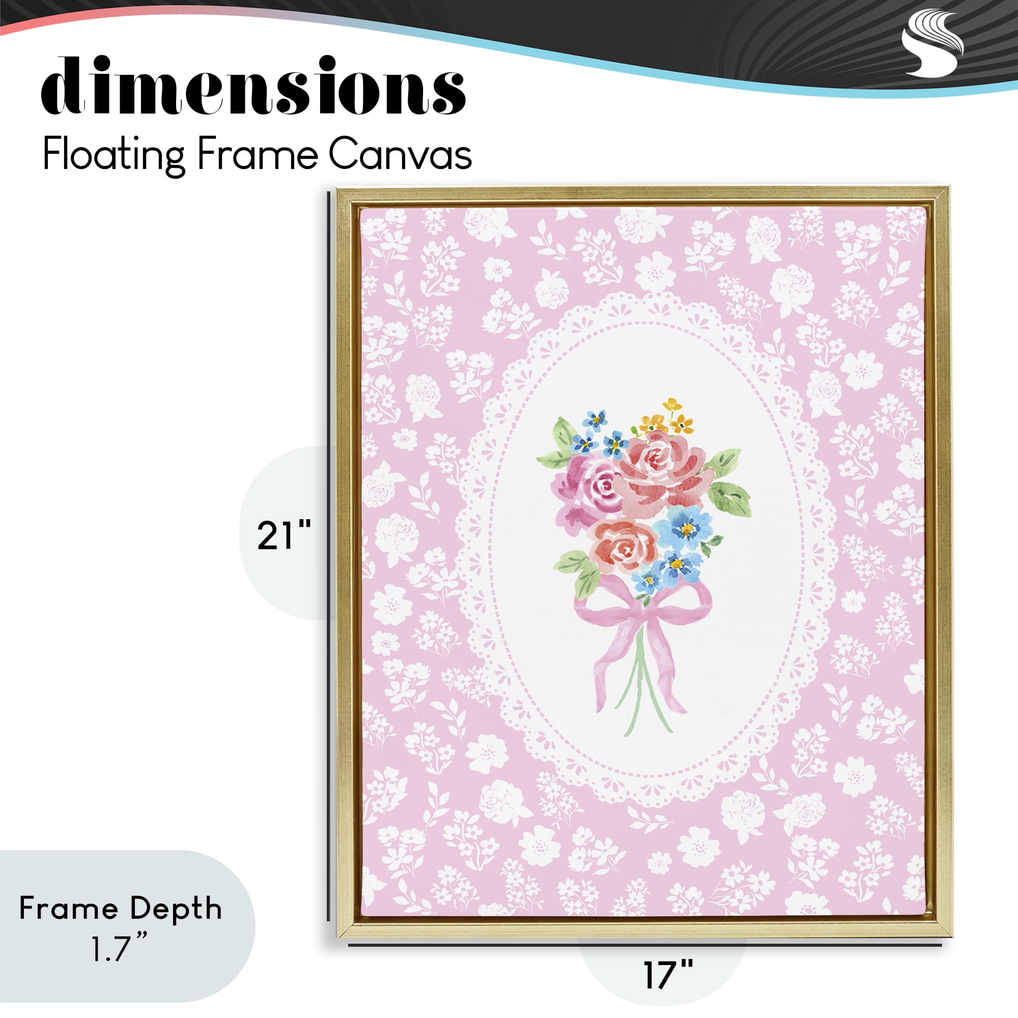 Stupell Industries Pink Feminine Bouquet Gold Framed Floater Canvas Wall Art, design by Corinne Haig