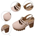 thumbnail image 6 of Rokment Womens Platform Chunky High Heels Mary Jane Mules Sandals Summer Fall Trendy Casual Buckles Leather Closed Toe Block Heeled Slingback Dressy Footwear with Back Straps Beige Size 6, 6 of 8