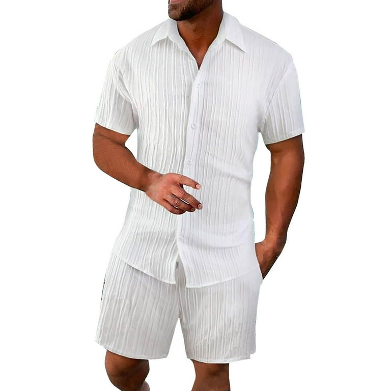 Pxiakgy Men'S Summer Breathable Two Piece Wrinkled Shirt