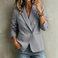 thumbnail image 4 of Women Double Breasted Blazer Jacket Long Sleeve Lapel Suit Coat Casual Business Work Outerwear Tops for Spring Autumn office Daily Wear S-3XL Gray, 4 of 5